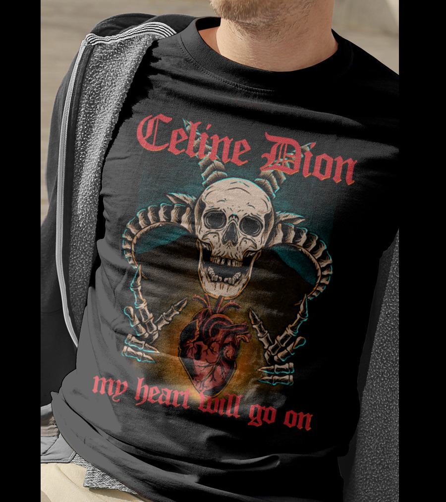 Celine Dion My Heart Will Go On Metal Skull And Heart T-Shirt