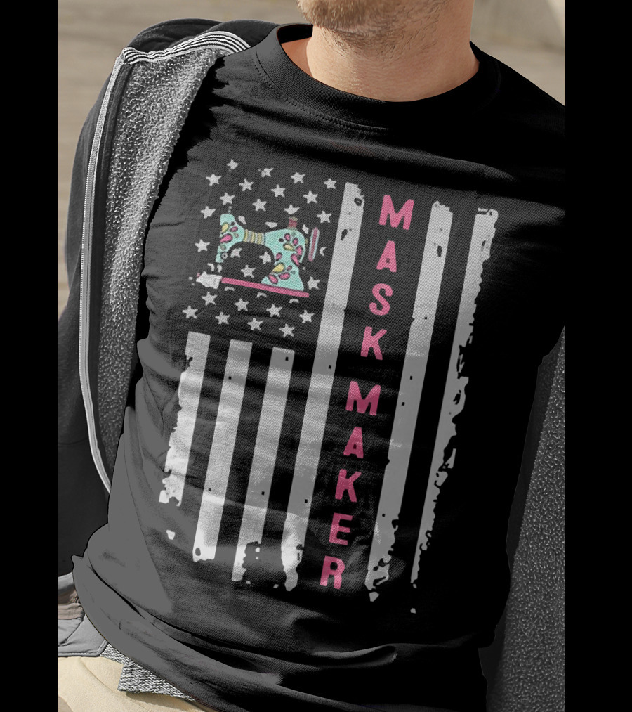 Mask Maker American Flag Sewing Machine T-Shirt