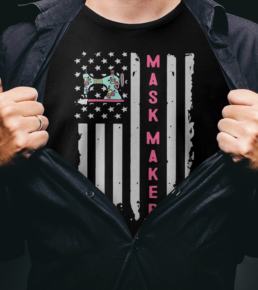Mask Maker American Flag Sewing Machine T-Shirt
