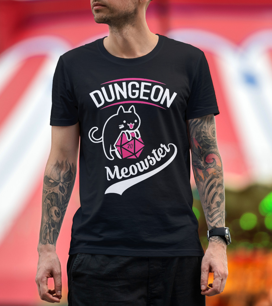 Dungeon Meowster Cat Holding D20 Dice T-Shirt