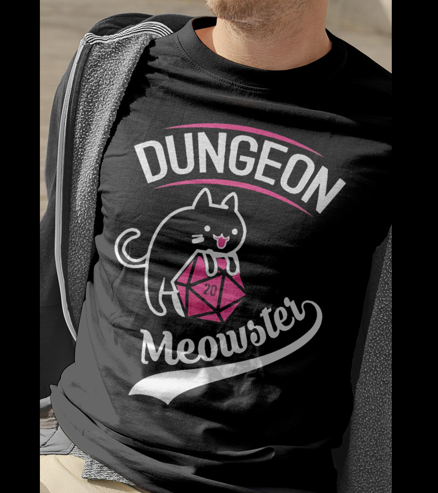 Dungeon Meowster Cat Holding D20 Dice T-Shirt