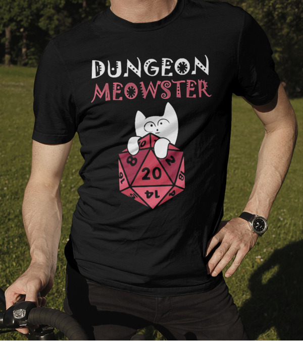 Dungeon Meowster Cat With D20 Dice For RPG Enthusiasts T-Shirt