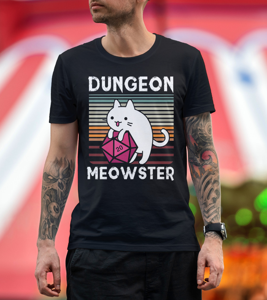 Dungeon Meowster Retro Vintage Cat Lover 20 Sided Dice T-Shirt