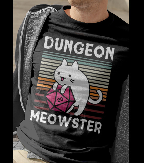 Dungeon Meowster Retro Vintage Cat Lover 20 Sided Dice T-Shirt