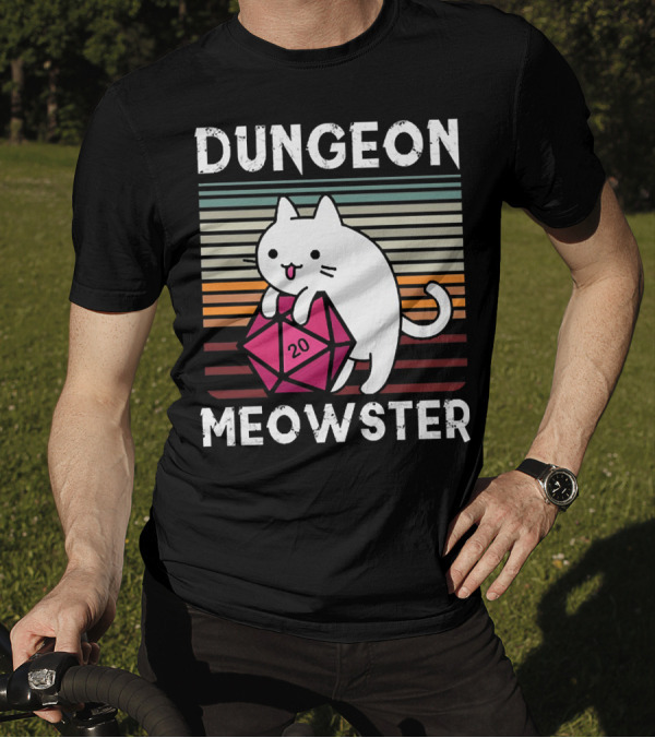 Dungeon Meowster Retro Vintage Cat Lover 20 Sided Dice T-Shirt