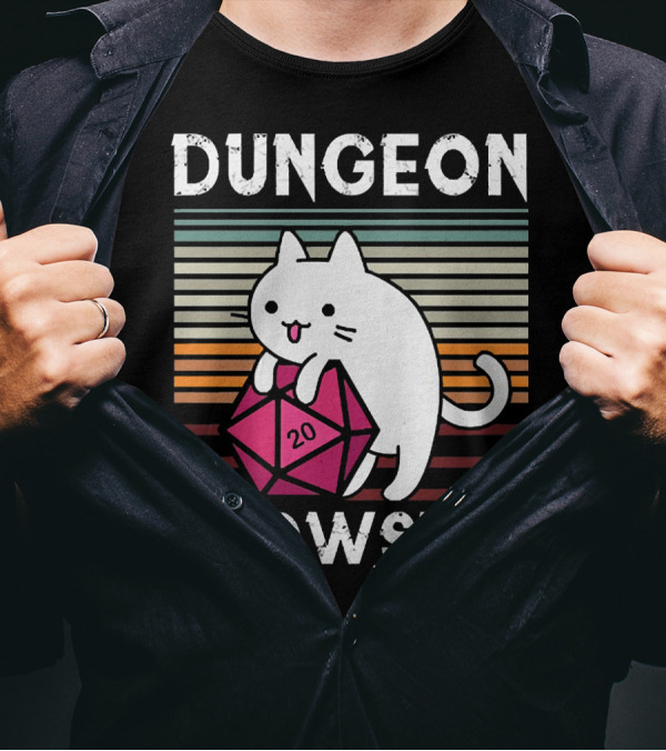 Dungeon Meowster Retro Vintage Cat Lover 20 Sided Dice T-Shirt