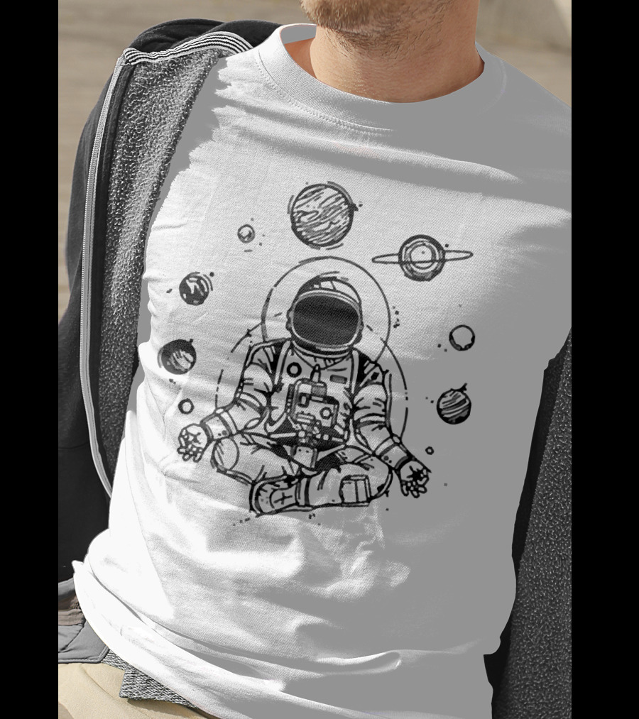 Astronaut Buddha Meditating In Cosmic Space With Planets T-Shirt