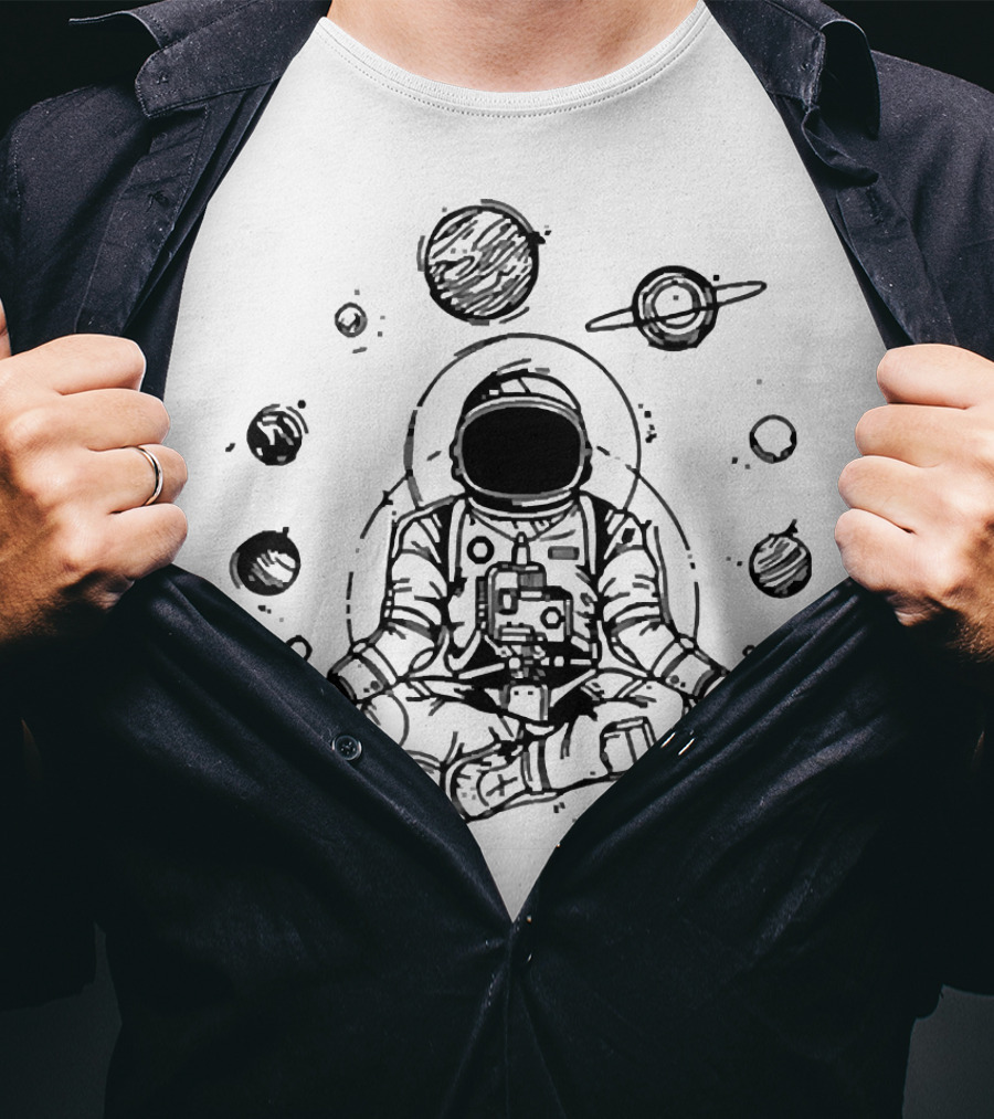 Astronaut Buddha Meditating In Cosmic Space With Planets T-Shirt