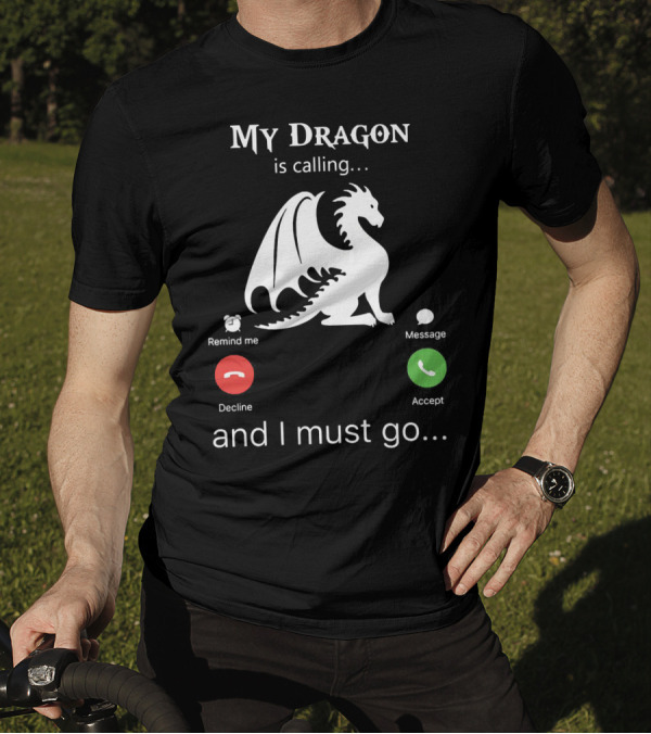 My Dragon Is Calling Remind Me Decline Message Accept And I Must Go T-Shirt