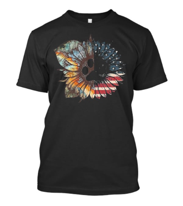 Great Vintage Sunflower American Flag Patriotic Floral T-Shirt