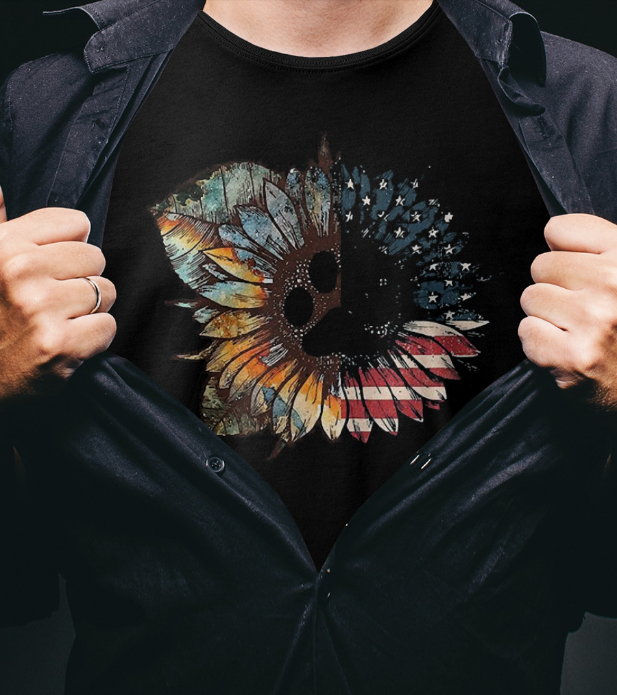 Great Vintage Sunflower American Flag Patriotic Floral T-Shirt
