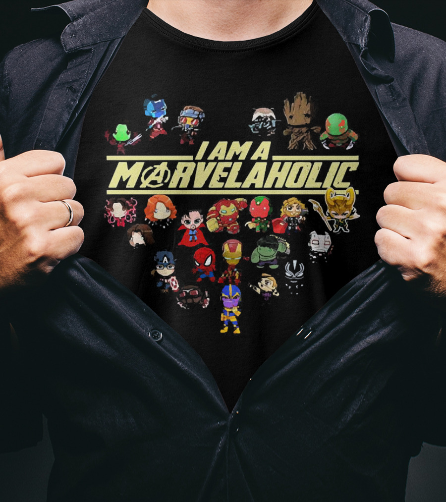 I Am A Marvelaholic Avengers Guardians Of The Galaxy Chibi Characters T-Shirt