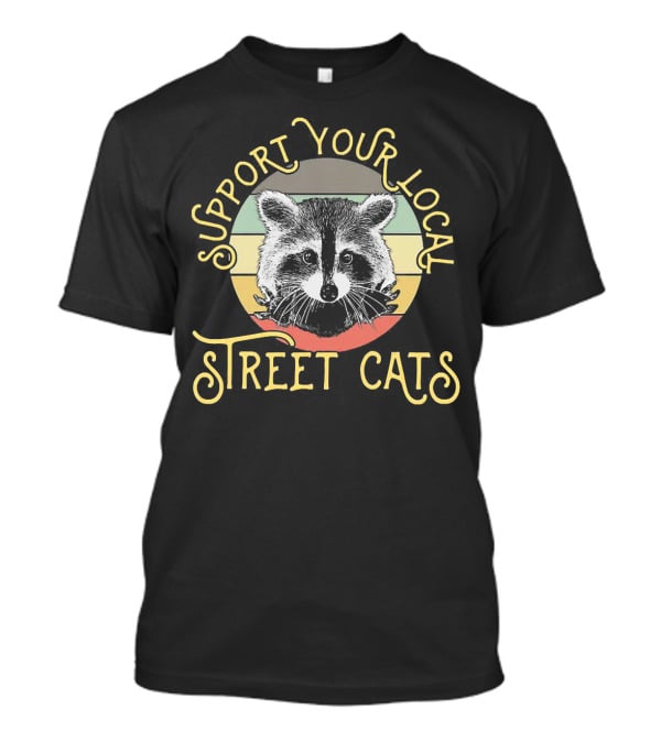 Support Your Local Street Cats Raccoon Retro Circle T-Shirt