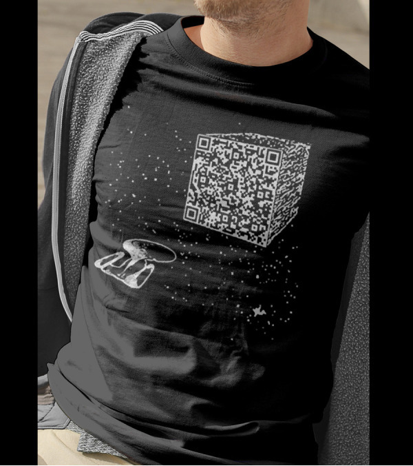 Scan QR Code Spaceship And Cube In Space T-Shirt