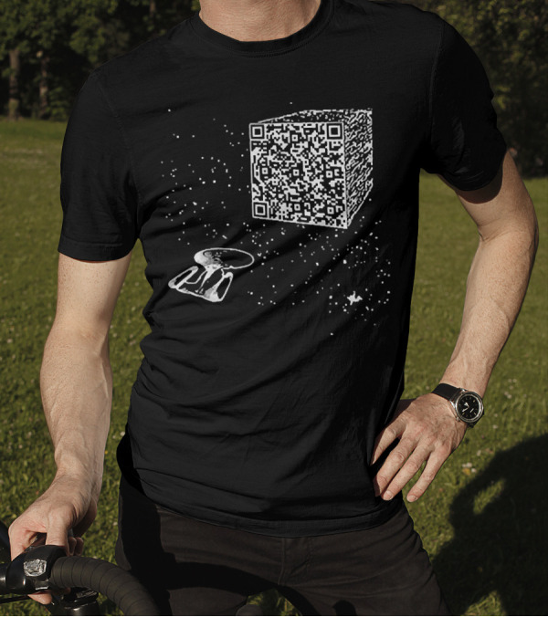 Scan QR Code Spaceship And Cube In Space T-Shirt