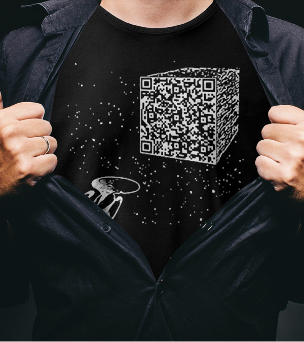 Scan QR Code Spaceship And Cube In Space T-Shirt
