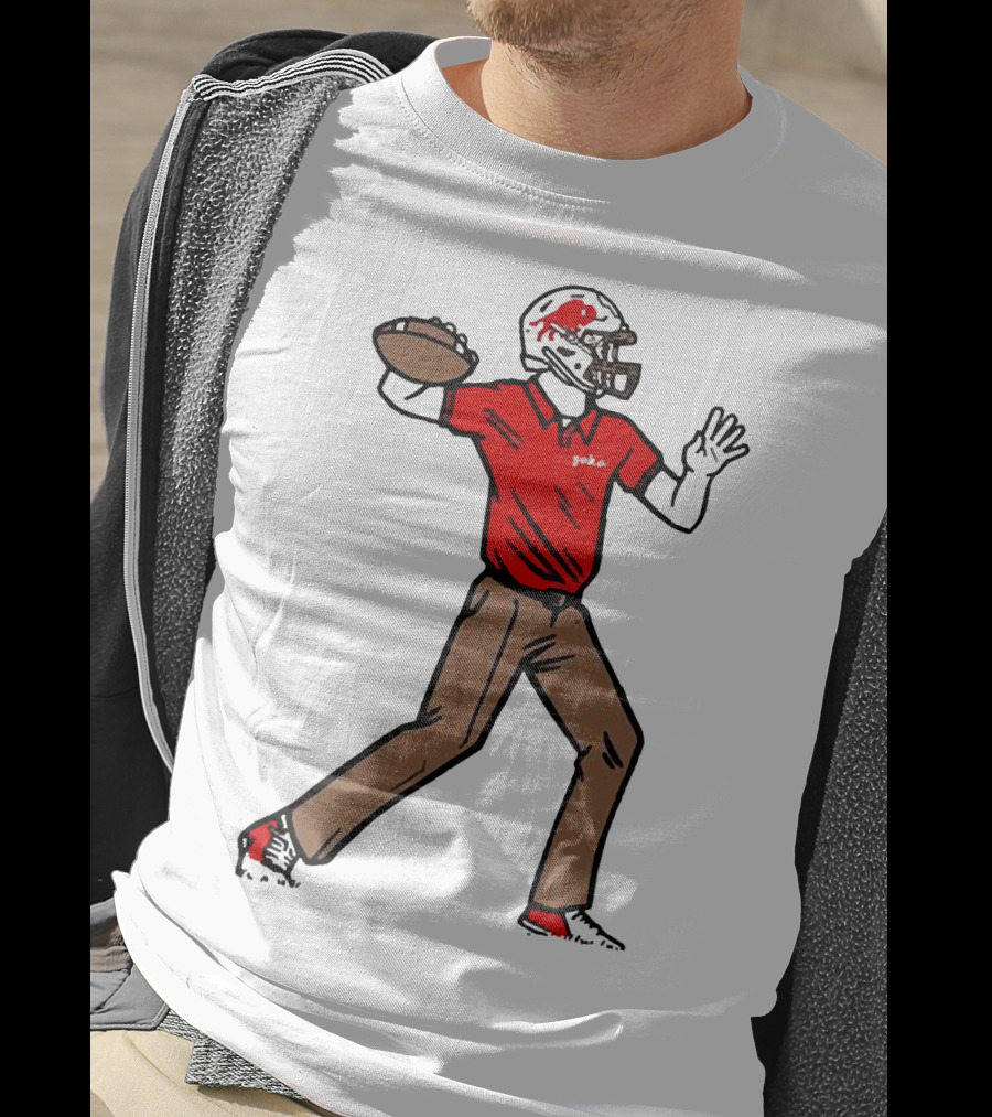 Jake From Buffalo Football Player Throwing Pass Brown Pants Red Shirt Helmet T-Shirt