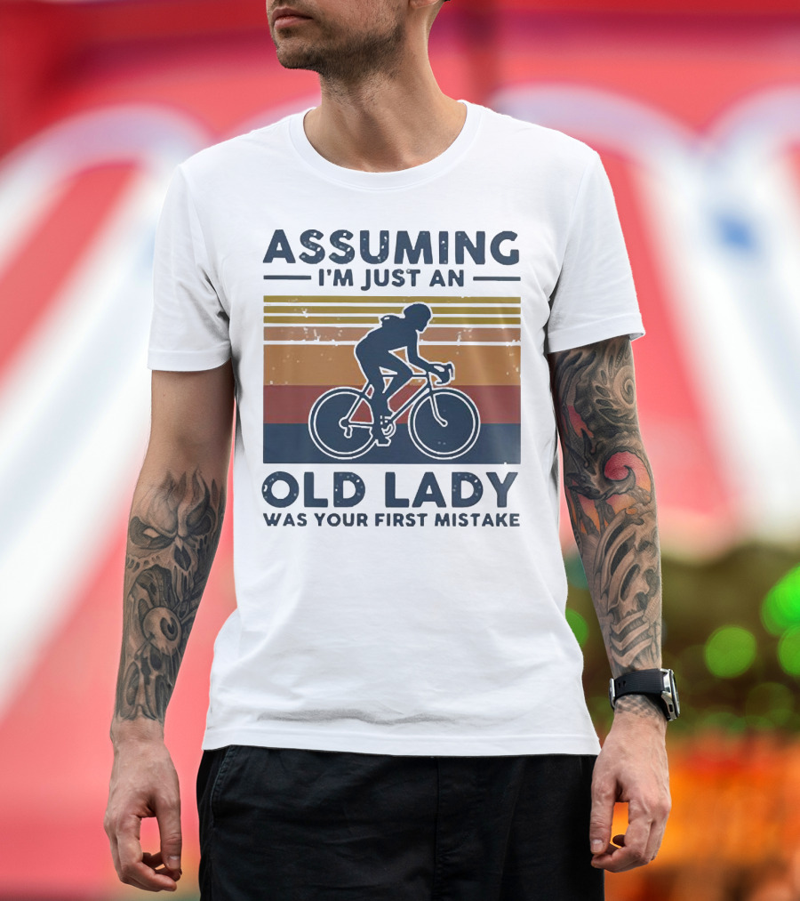Assuming I'm Just An Old Lady Was Your First Mistake Cycling Retro Vintage Stripes T-Shirt