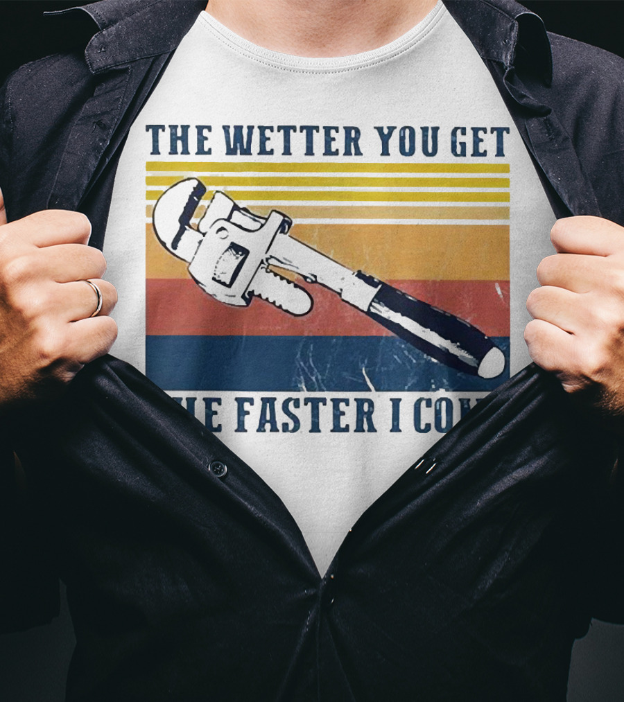 The Wetter You Get The Faster I Come Vintage Pipe Wrench Retro Stripes T-Shirt