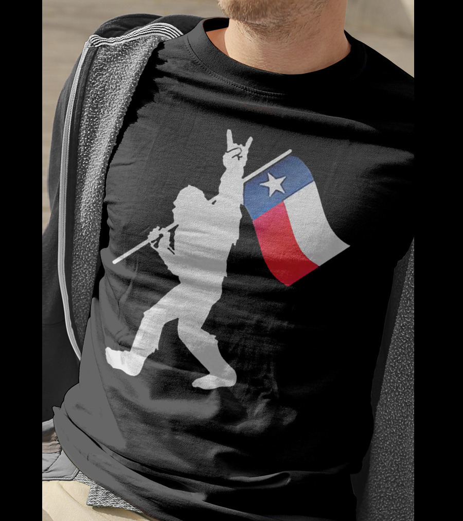 Bigfoot Holding Texas Flag Rock And Roll Salute T-Shirt