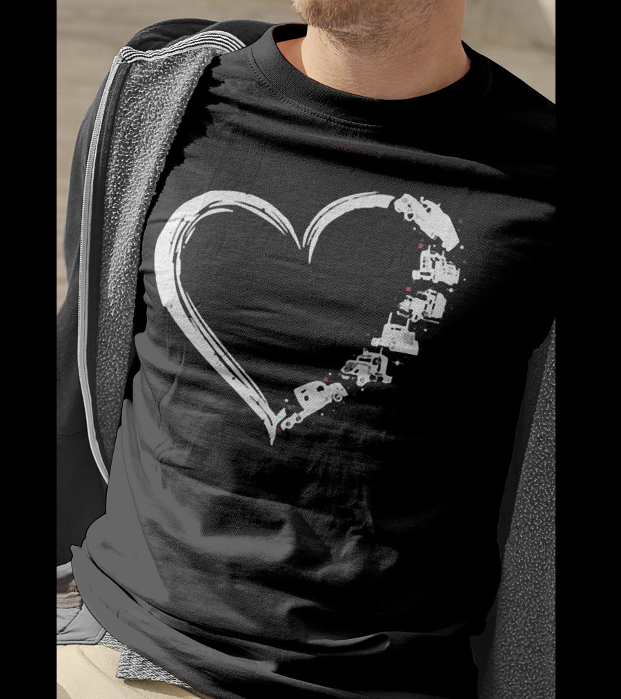 I Love My Trucker Heart Shaped Truck T-Shirt