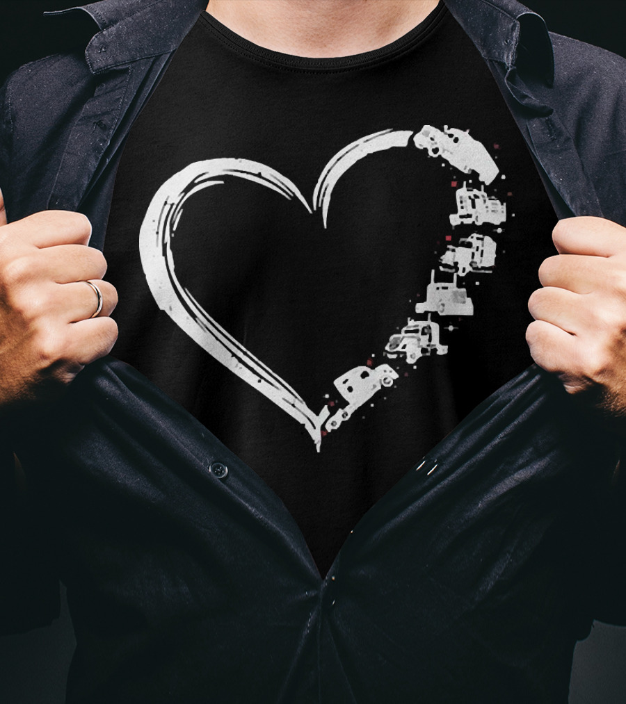 I Love My Trucker Heart Shaped Truck T-Shirt
