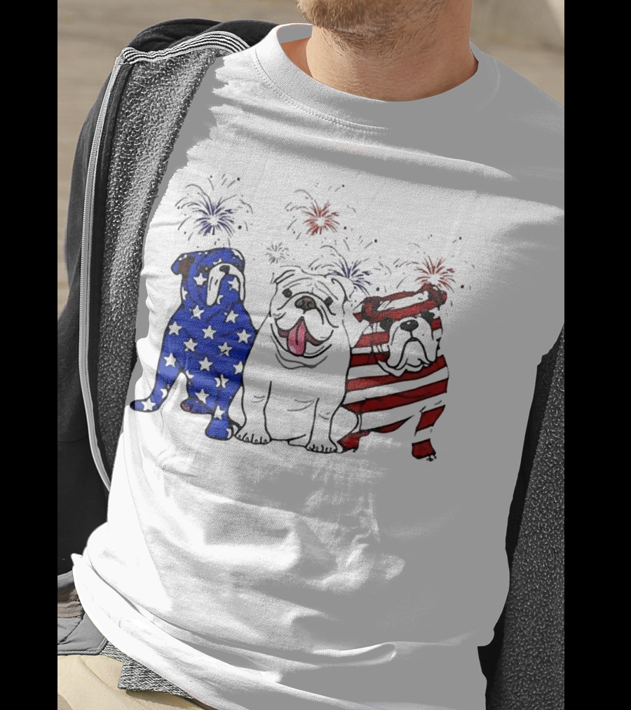 American Bulldog Stars And Stripes With Fireworks Merica T-Shirt