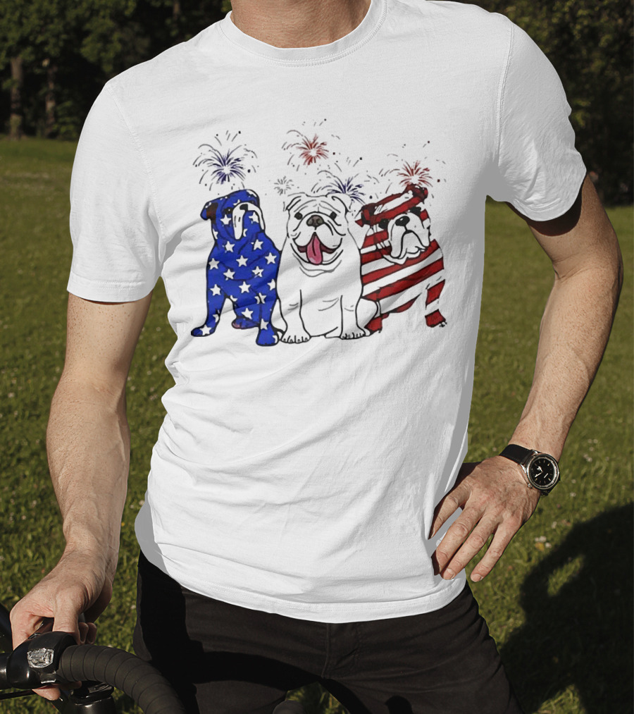 American Bulldog Stars And Stripes With Fireworks Merica T-Shirt