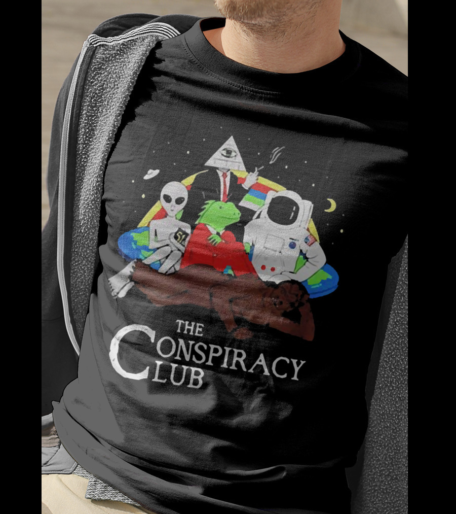 The Conspiracy Club Alien Bigfoot Astronaut Illuminati Reptilian T-Shirt