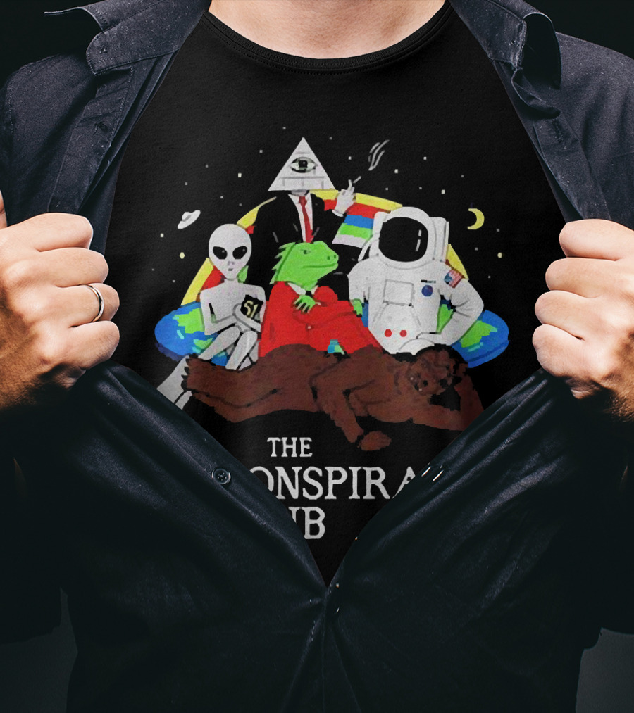 The Conspiracy Club Alien Bigfoot Astronaut Illuminati Reptilian T-Shirt