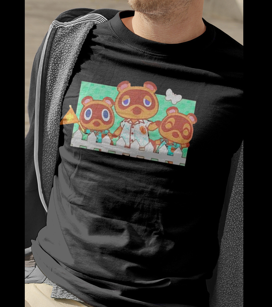 Animal Crossing New Horizons Nook Family Characters Behind Fence T-Shirt