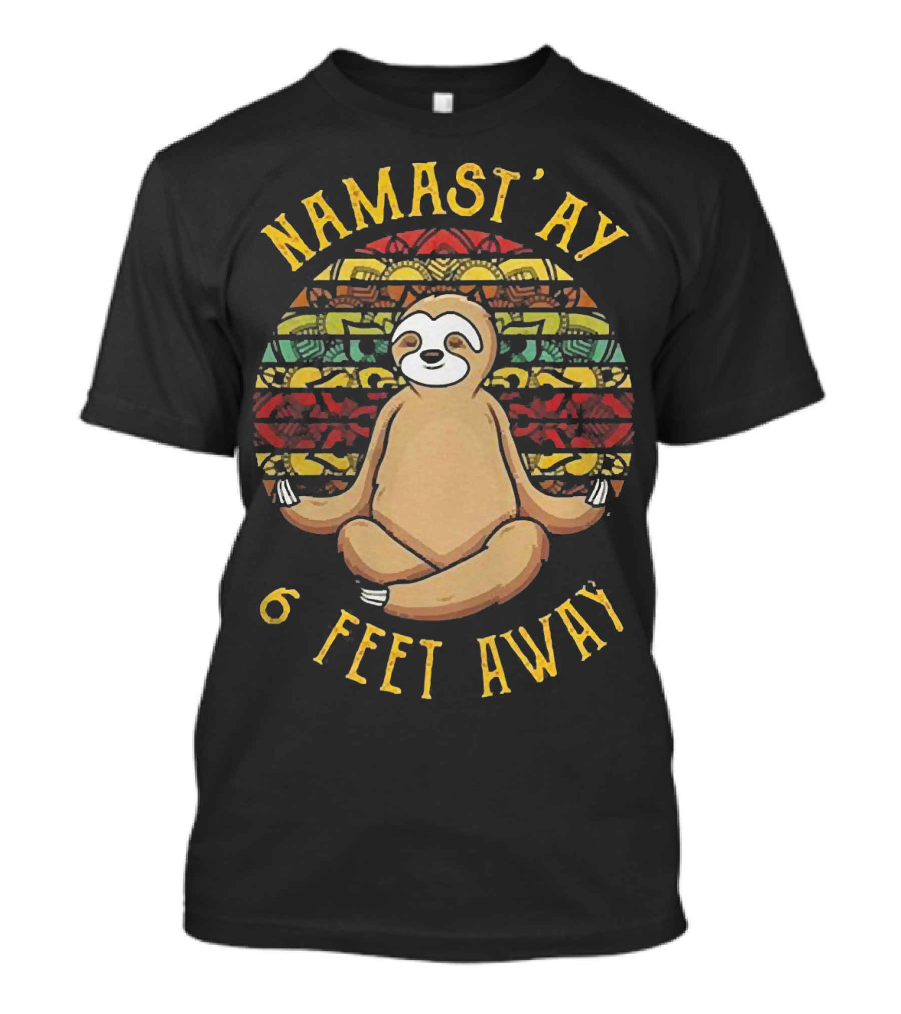 Namast'Ay 6 Feet Away Sloth Meditation Mandala Retro T-Shirt