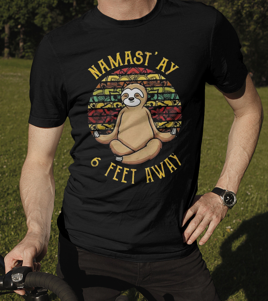 Namast'Ay 6 Feet Away Sloth Meditation Mandala Retro T-Shirt