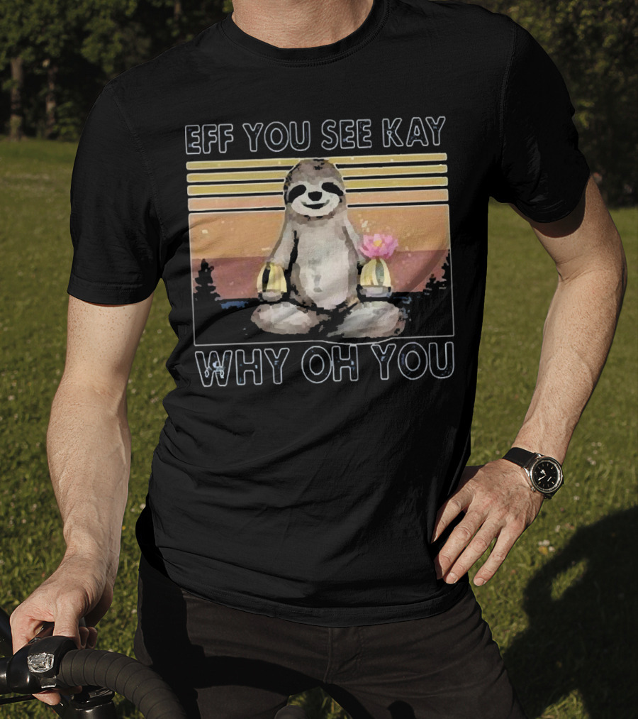 Eff You See Kay Why Oh You Sloth Yoga Meditation With Lotus And Sunset Stripes T-Shirt