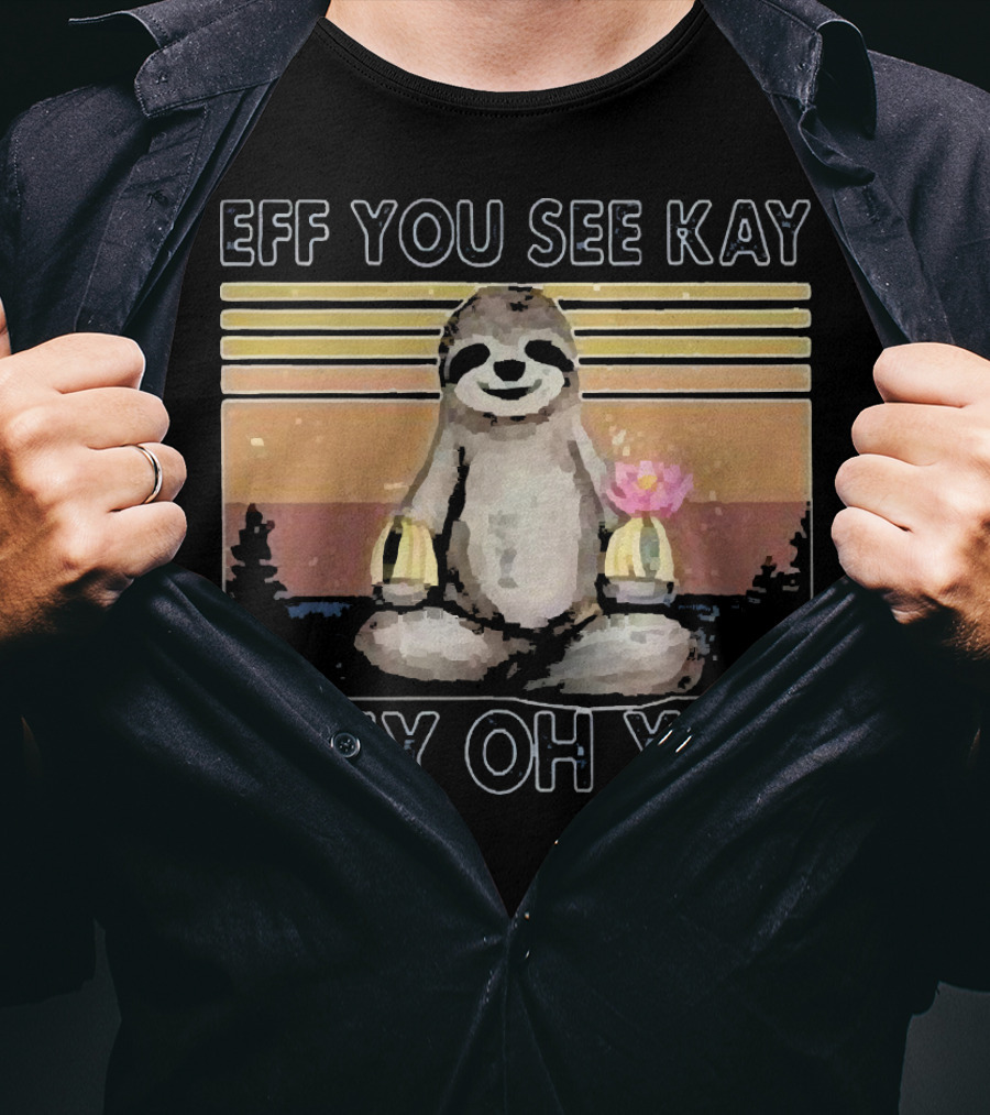 Eff You See Kay Why Oh You Sloth Yoga Meditation With Lotus And Sunset Stripes T-Shirt