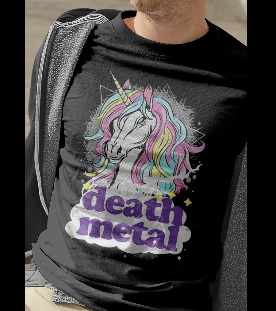Unicorn Death Metal Rainbow Mane Fantasy T-Shirt