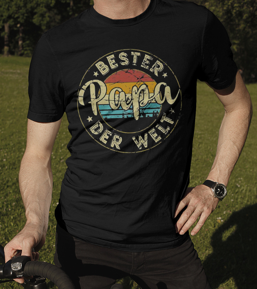 Bester Papa Der Welt Vintage Sunset Circle Emblem T-Shirt