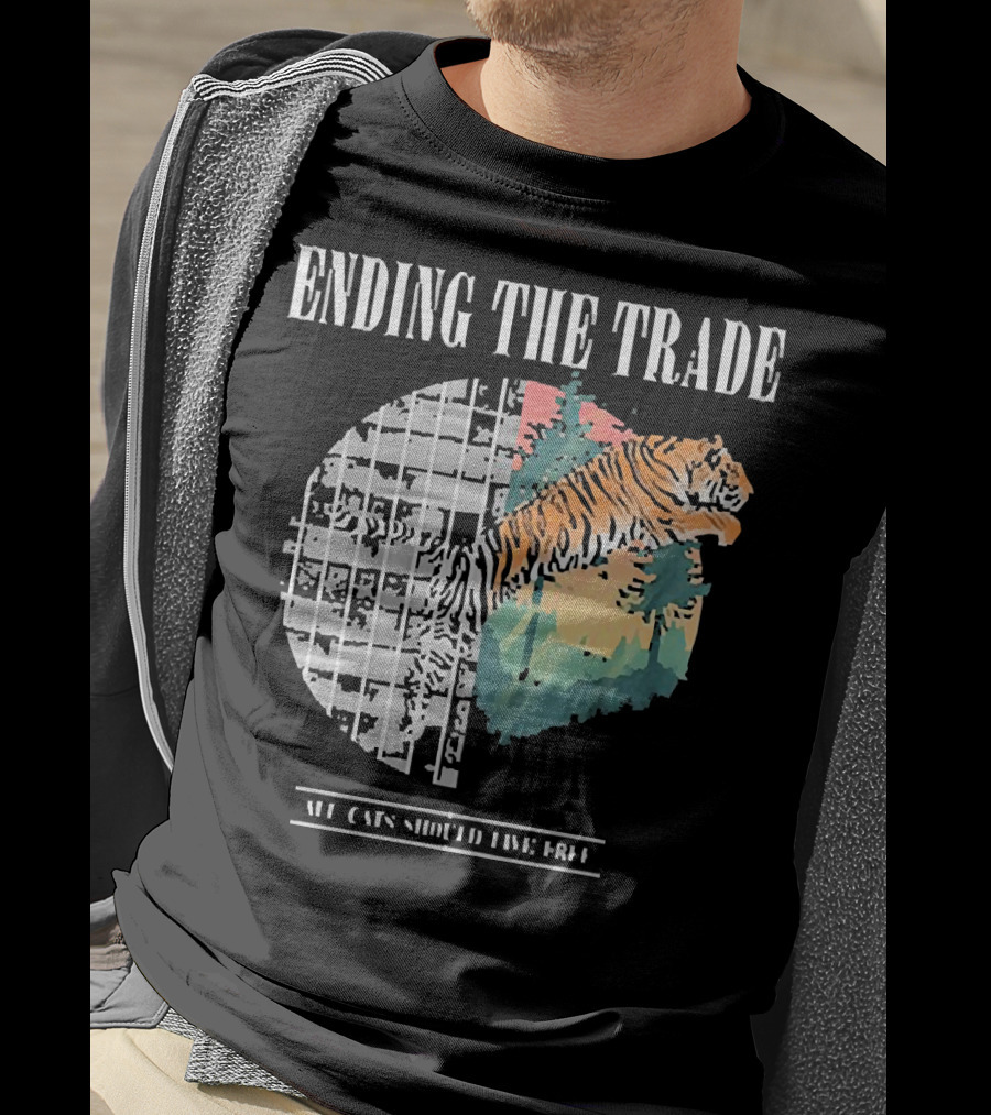 Ending The Trade All Cats Should Live Free Tiger Leaping From Bars T-Shirt