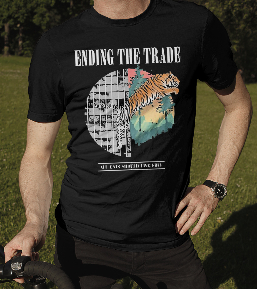 Ending The Trade All Cats Should Live Free Tiger Leaping From Bars T-Shirt