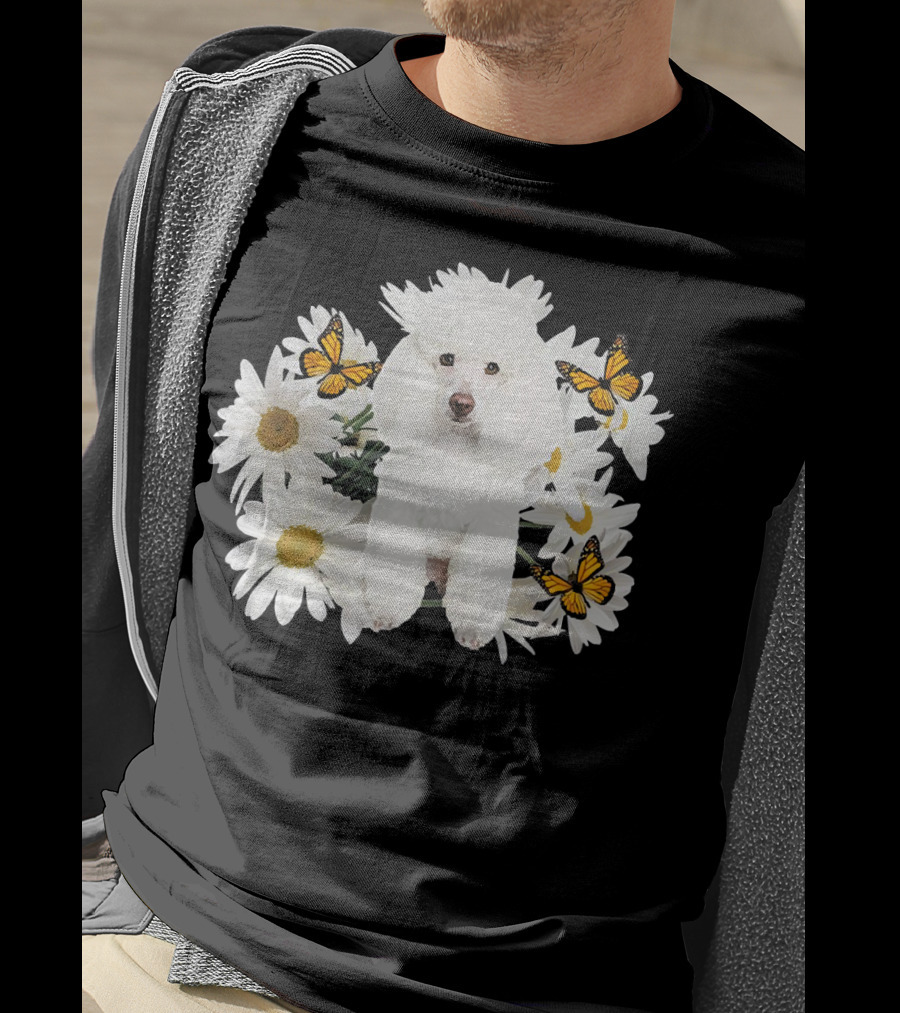 French Poodle Daisy With Butterflies And Flowers T-Shirt