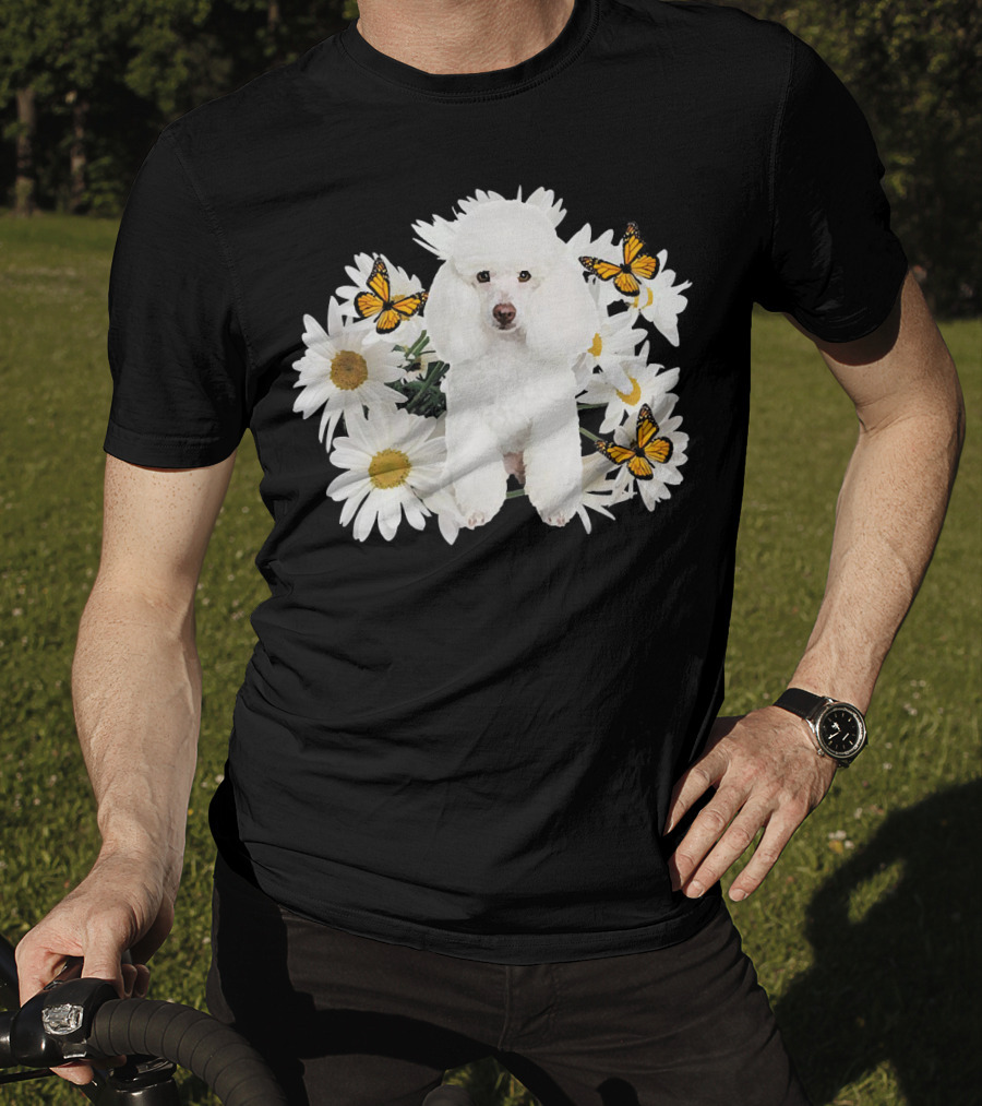 French Poodle Daisy With Butterflies And Flowers T-Shirt