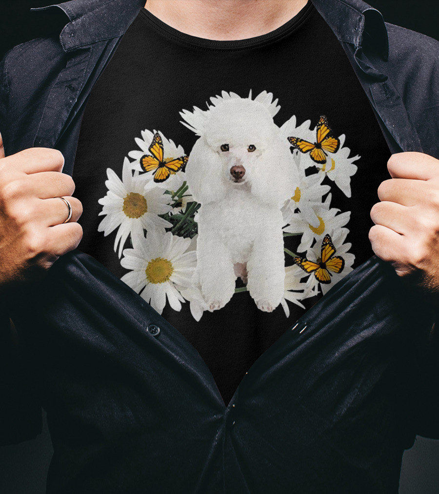 French Poodle Daisy With Butterflies And Flowers T-Shirt