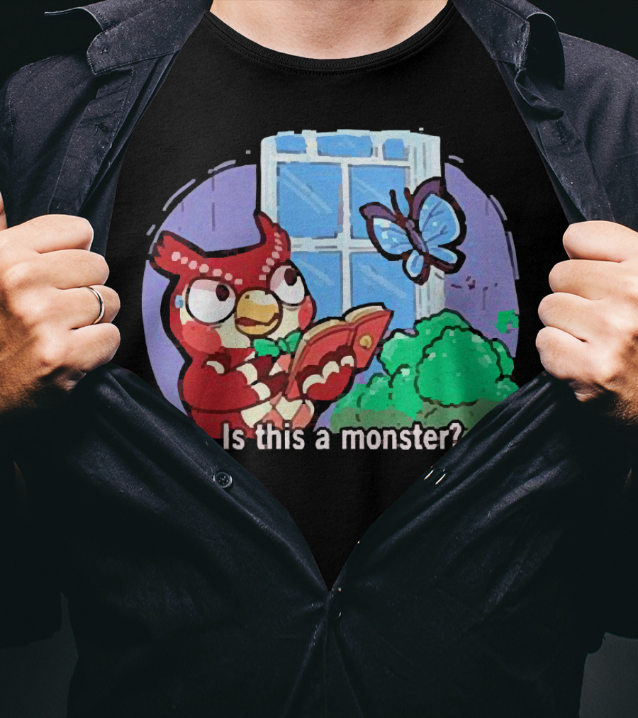 Owl Is This A Monster With Book And Butterfly By Window T-Shirt