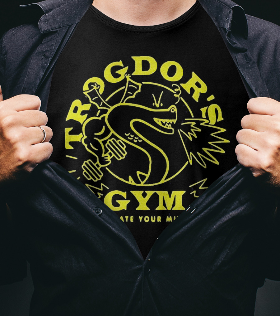 Trogdor's Gym Burninate Your Muscles Buff Dragon With Dumbbells T-Shirt