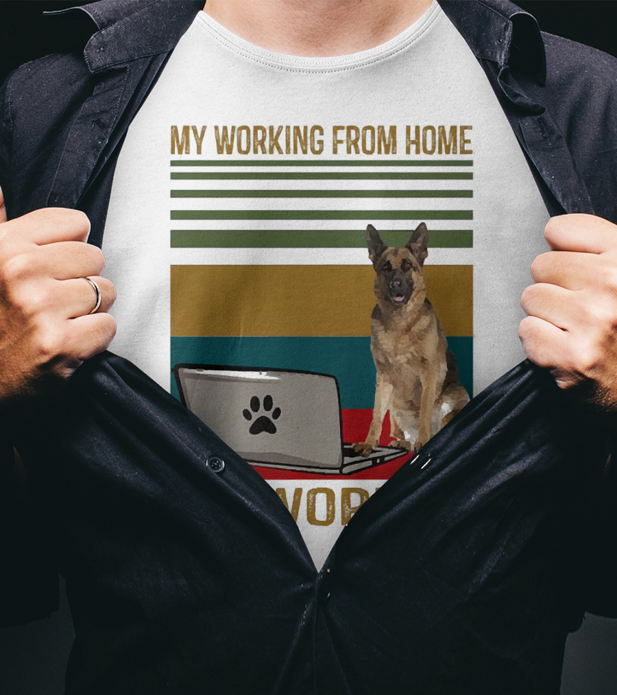 My Working From Home Co-Worker With Paw Print Laptop And German Shepherd T-Shirt