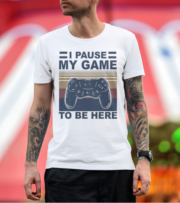 Premium T-Shirt: I Pause My Game To Be Here Game Controller Retro Stripe T-Shirt I Pause My Game To Be Here Game Controller Retro Stripe T-Shirt