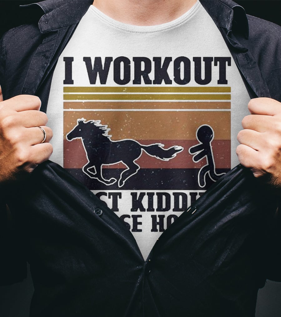 I Workout Just Kidding I Chase Horses Retro Style Horse And Runner T-Shirt