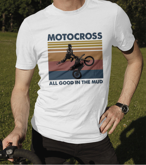 Motocross All Good In The Mud Retro Rider Stripes T-Shirt