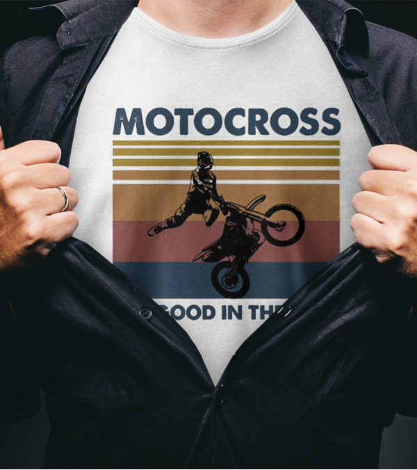 Motocross All Good In The Mud Retro Rider Stripes T-Shirt