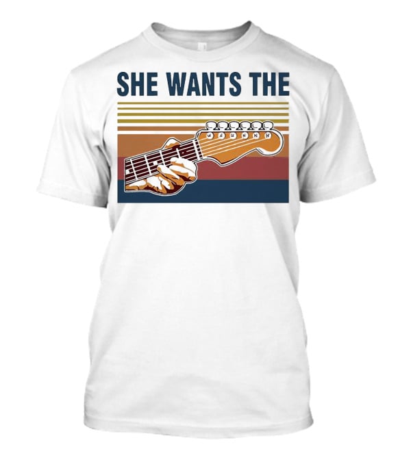SHE WANTS THE GUITAR Retro Stripes Hand Playing Strings T-Shirt